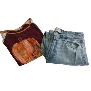 Autumen School Days Jeans 10R & Wanderer Pumpkin Tee Medium Fall Outfit Set Blue